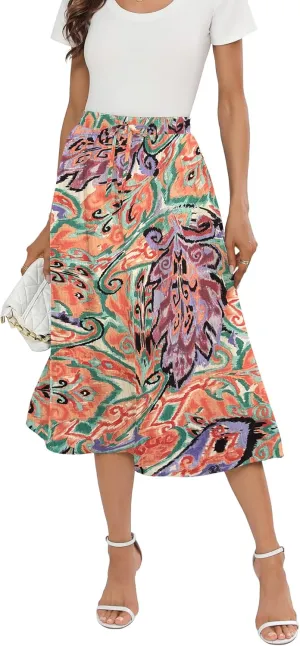 Summer Skirts with Pockets 2025 Boho Midi Length Skirt High Waisted Beach Cover Up for Women Trendy(S-2XL)