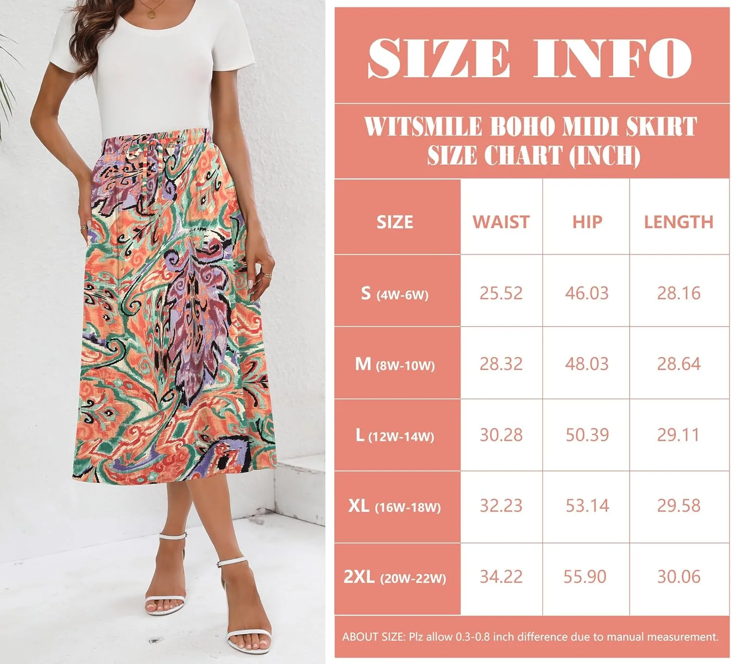 Summer Skirts with Pockets 2025 Boho Midi Length Skirt High Waisted Beach Cover Up for Women Trendy(S-2XL)