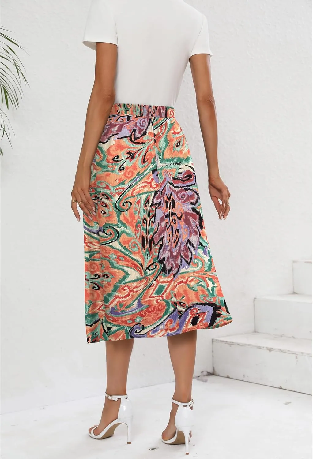 Summer Skirts with Pockets 2025 Boho Midi Length Skirt High Waisted Beach Cover Up for Women Trendy(S-2XL)