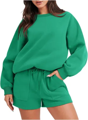 Sweat Sets For Women 2 Piece Outfits Casual Long Sleeve Oversized Sweatshirt With Shorts Matching Lounge Set Sweatsuit