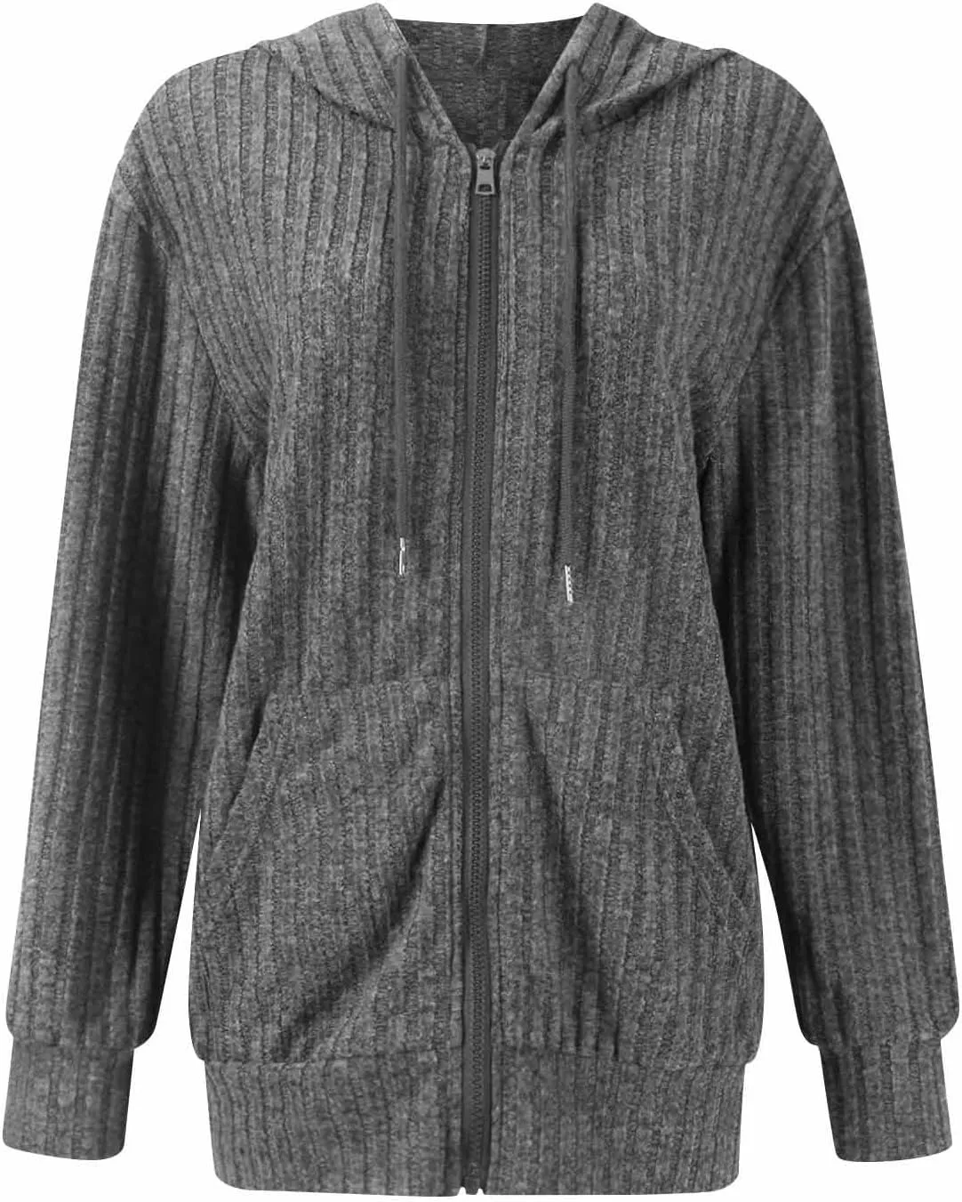 Sweaters for Women Long Sleeve Knitted Zip up Hoodies Ribbed Pullover Loose Casual Sweatshirts with Pocket