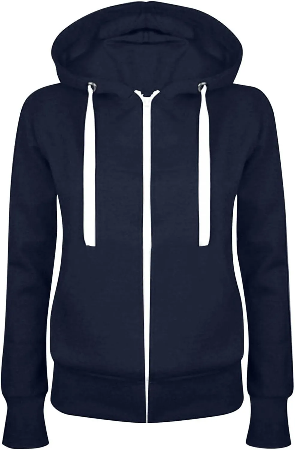 Sweatshirts for Women Lightweight Drawstring Long Sleeve Full-Zip Hooded Sweatshirt Casual Dressy Solid Sweater Coat