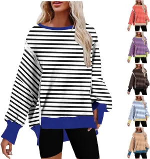 Sweatshirts for Women Striped Oversized Hoodies Long Sleeve Crewneck Fall Outfits Fashion Pullover Tops