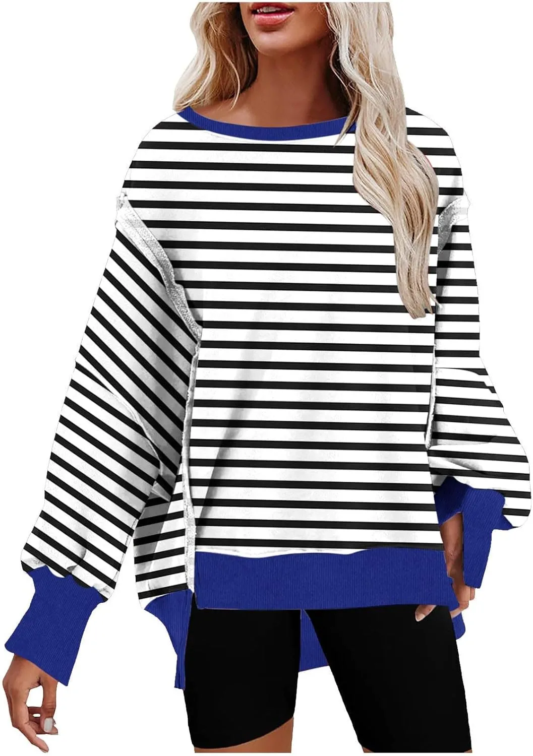 Sweatshirts for Women Striped Oversized Hoodies Long Sleeve Crewneck Fall Outfits Fashion Pullover Tops