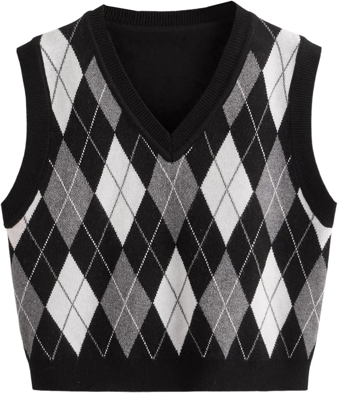 SweatyRocks Girl's Argyle Plaid Sweater Vest V Neck Sleeveless Preppy Knit Vest Tops