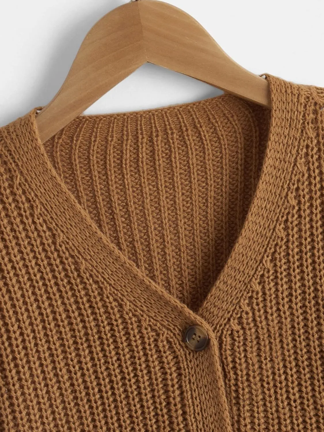 SweatyRocks Girl's Long Sleeve Drop Shoulder V Neck Button Front Ribbed Knit Cardigan Sweaters