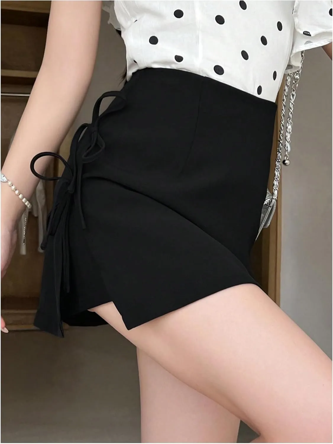 SweatyRocks Women's Bow Mini Skirt Tie Knot High Waisted Preppy Y2k Skorts Skirts