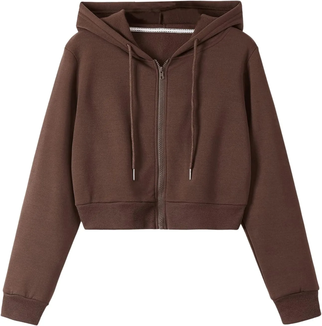 SweatyRocks Women's Long Sleeve Drawstring Full Zip Hooded Jacket Crop Sweatshirt