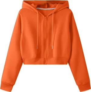 SweatyRocks Women's Long Sleeve Drawstring Full Zip Hooded Jacket Crop Sweatshirt