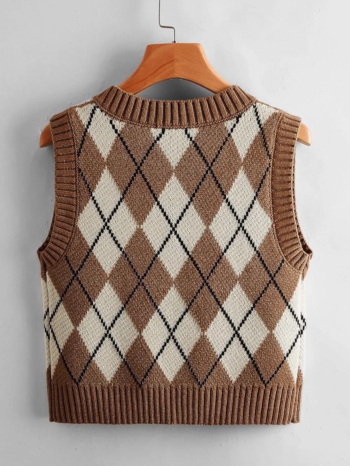 SweatyRocks Women's Plaid Geo Sleeveless V Neck Knit Crop Top Sweater Vest