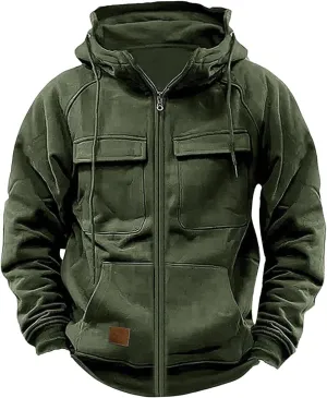 Tactical Sweatshirts Men Hoodies Full Zip Long Sleeve Workout Cargo Pullover Sport Outdoor Winter Jacket with Pocket
