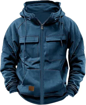 Tactical Sweatshirts Men Hoodies Full Zip Long Sleeve Workout Cargo Pullover Sport Outdoor Winter Jacket with Pocket