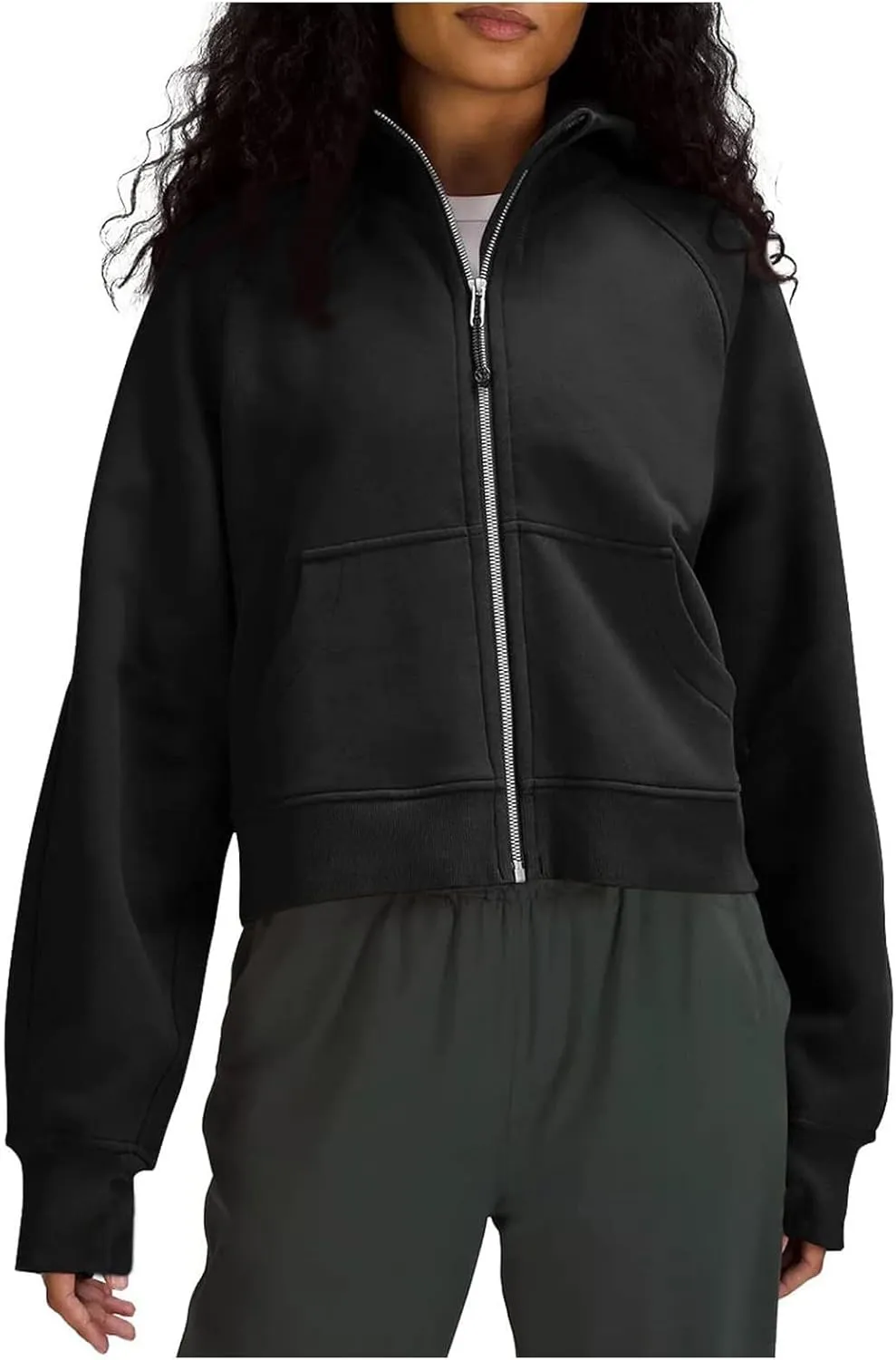 TANGNADE Womens Full Zip Pullover Cropped Hoodies Long Sleeve Fleece Sweatshirts with Pockets Fall Outfits Clothes