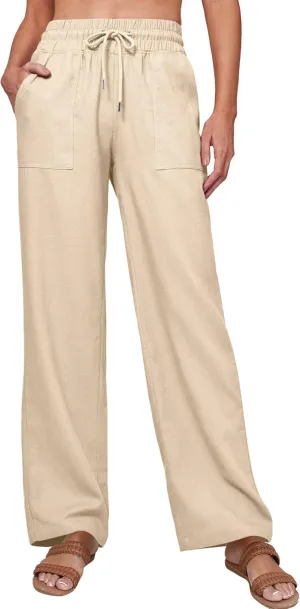 Tanming Womens Linen Pants Summer Casual Drawstring High Waisted Cotton Pants Beach Pants with Pockets