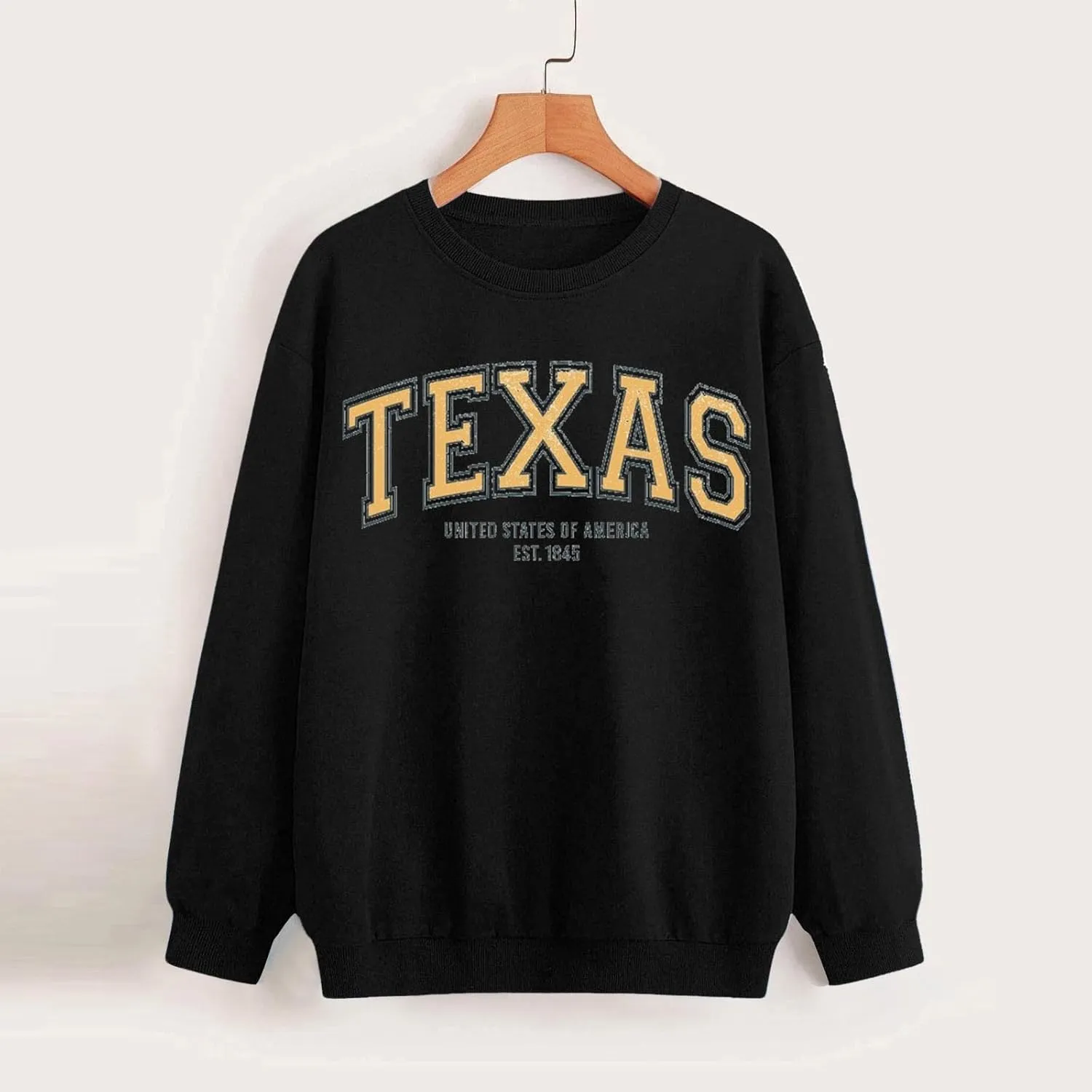 TEXAS Oversized Sweatshirt for Women Long Sleeve Crewneck Letter Graphic Print Casual Pullover Top Y2k Fall Winter Clothes