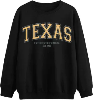 TEXAS Oversized Sweatshirt for Women Long Sleeve Crewneck Letter Graphic Print Casual Pullover Top Y2k Fall Winter Clothes