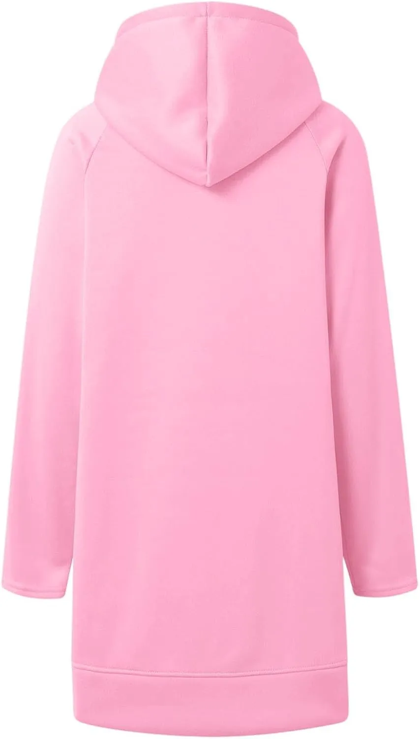 The Warmy Oversized Hoodie Dress for Womens Long Sleeve Split Hem Drawstring Midi Dress Pullover Hoodies with Pocket