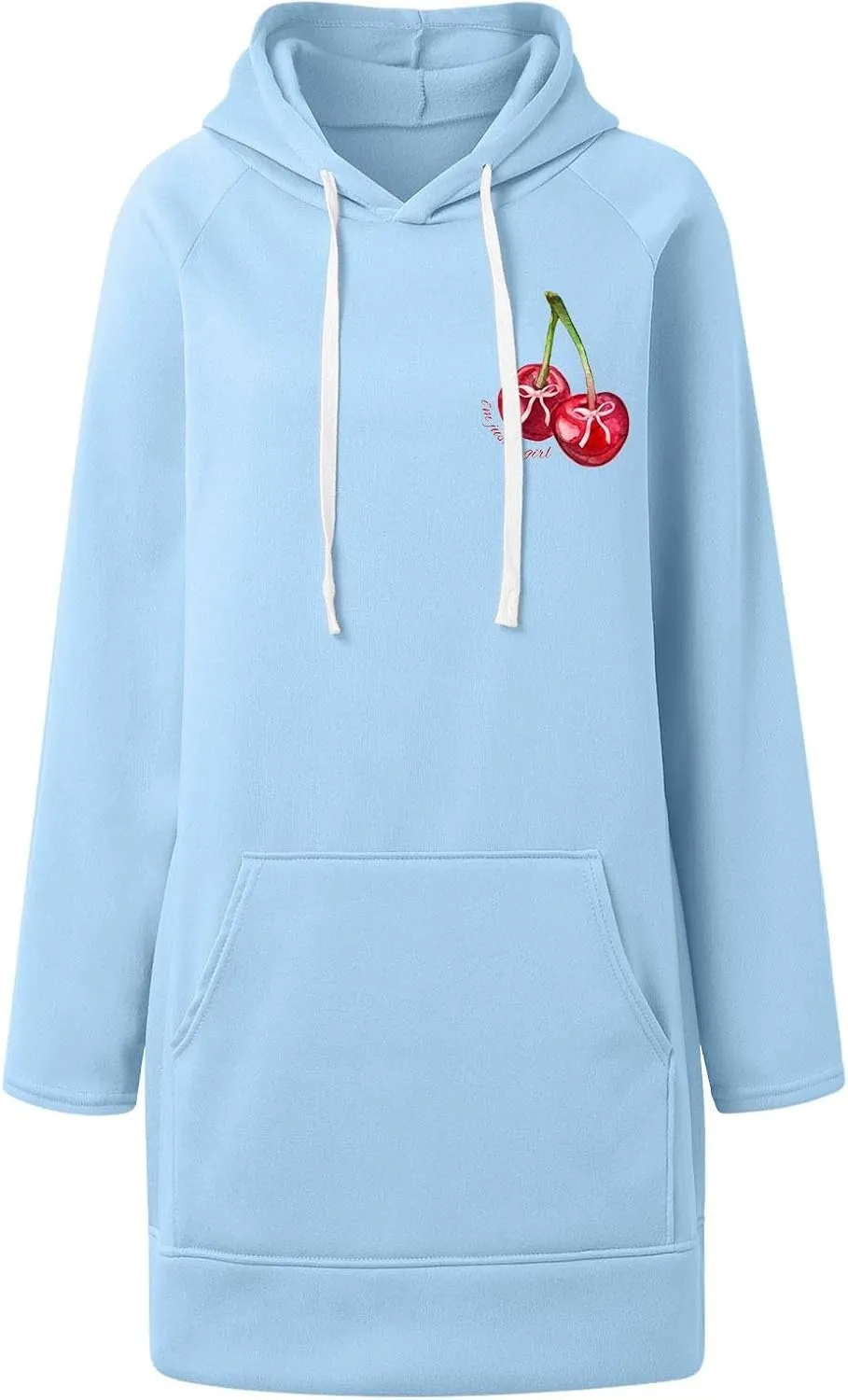 The Warmy Oversized Hoodie Dress Women Casual Cherry Print Long Sleeve Warmy Hoodie Split Hem Hoodies with Pocket