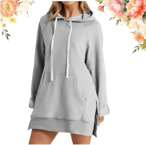 The Warmy Oversized Hoodie, Warmy Hoodies for Women, The Warmy Hoodie, Women's Casual Pullover Long Sleeve Split Hem Dress
