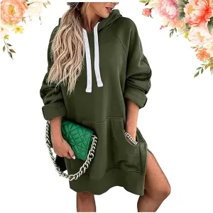 The Warmy Oversized Hoodie, Warmy Hoodies for Women, The Warmy Hoodie, Women's Casual Pullover Long Sleeve Split Hem Dress