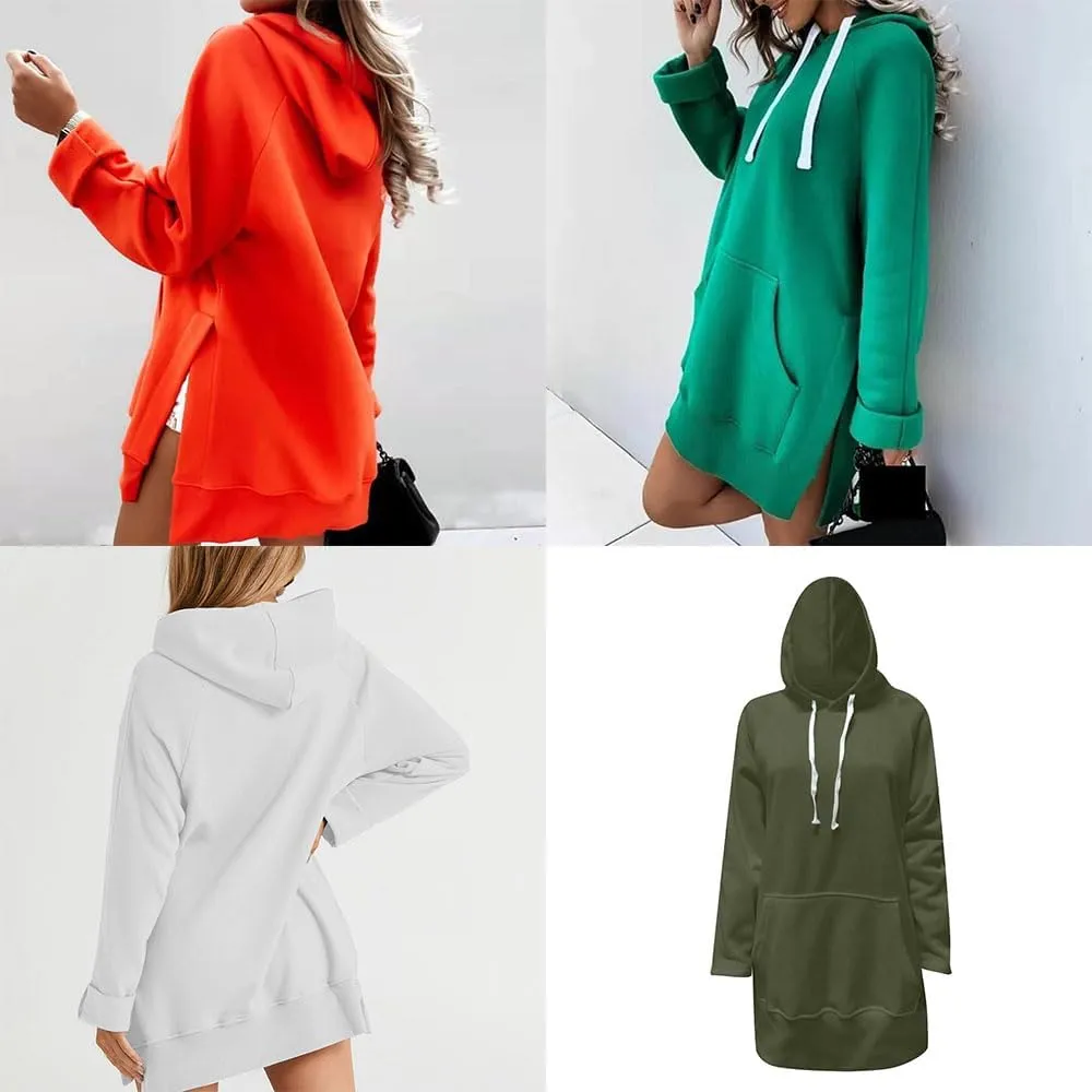 The Warmy Oversized Hoodie, Warmy Hoodies for Women, The Warmy Hoodie, Women's Casual Pullover Long Sleeve Split Hem Dress