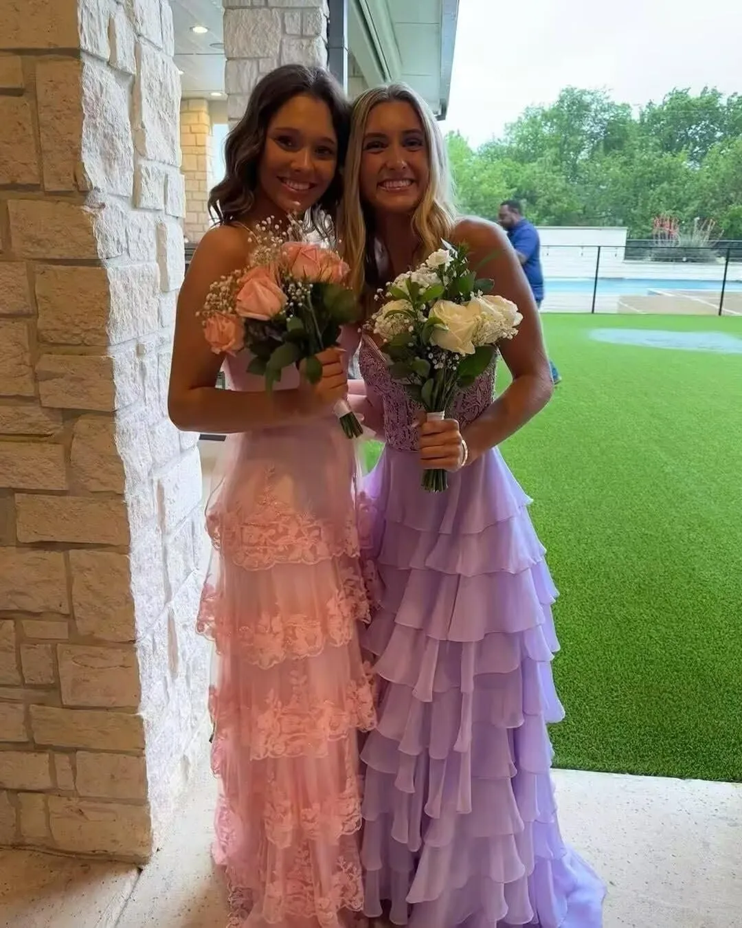 Tiered Laces Prom Dresses for Teens 2025 Long Ruffle Strapless Chiffon Formal Evening Gowns with Slit