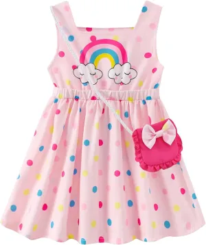 Toddler Girls Spring Dress Little Girl Rainbow Summer Dresses for Girls Sleeveless Sundress with Bag Outfits