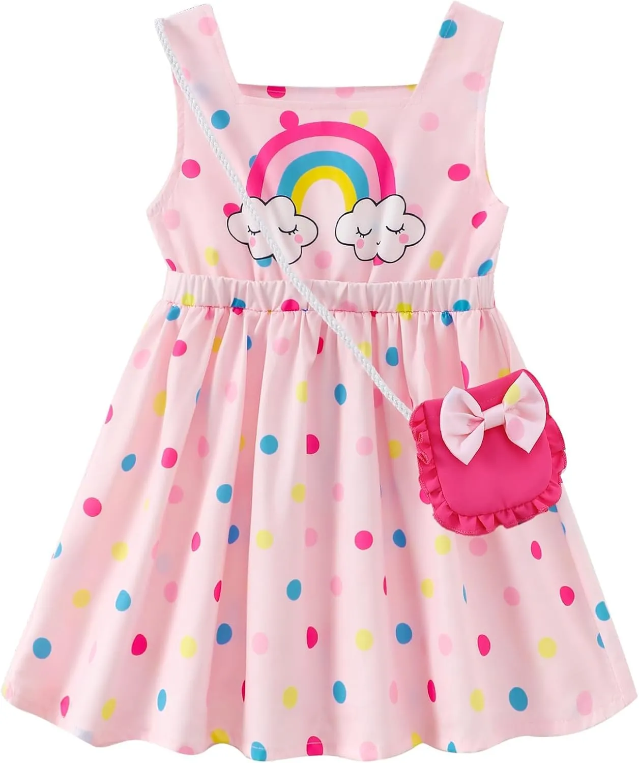 Toddler Girls Spring Dress Little Girl Rainbow Summer Dresses for Girls Sleeveless Sundress with Bag Outfits