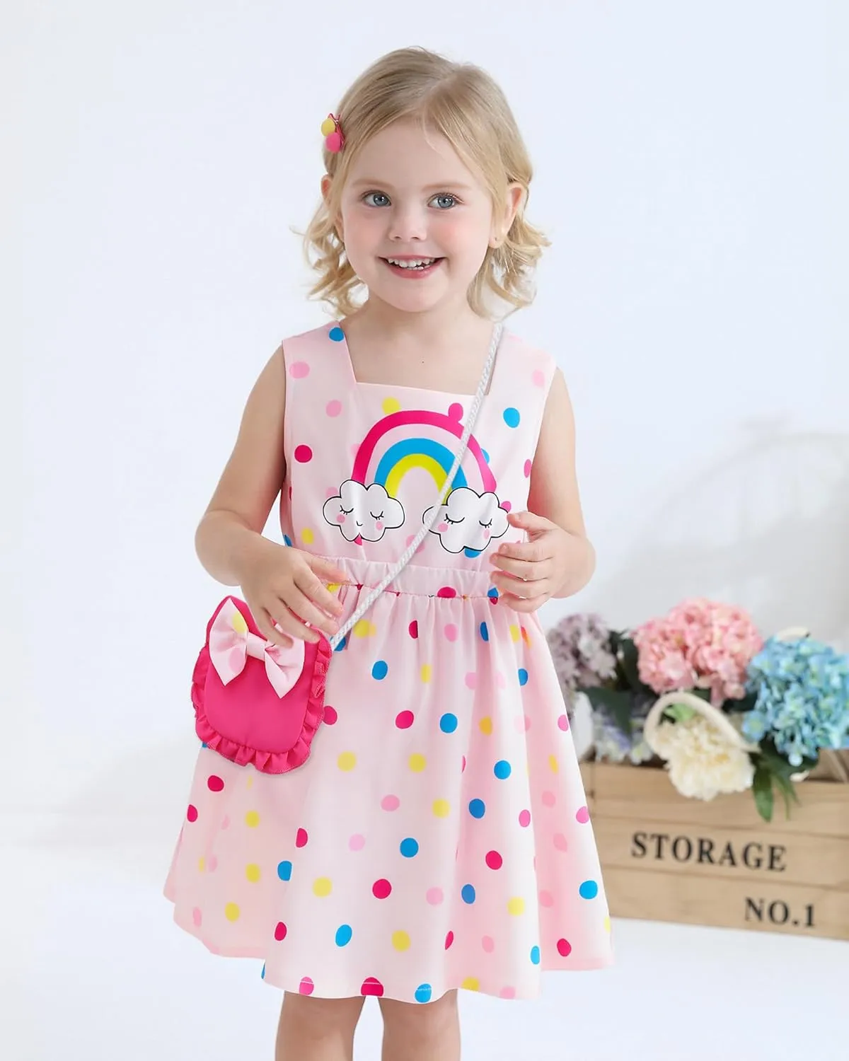 Toddler Girls Spring Dress Little Girl Rainbow Summer Dresses for Girls Sleeveless Sundress with Bag Outfits