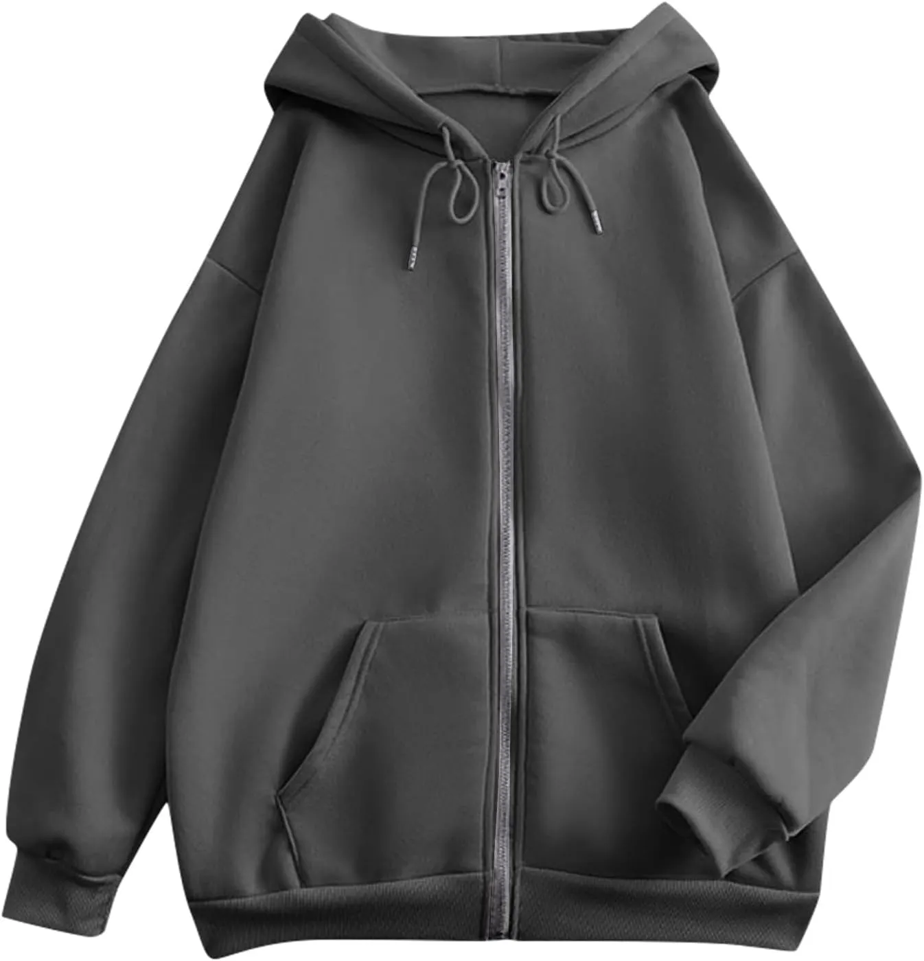 Tops for Women Zip Up Hooded Sweatshirt Ladies Solid Color Long Sleeve Casual Loose Lightweight Jacket with Pockets