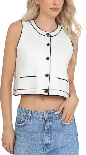 Totatuit Vest Tops for Women Cropped Sweater 2024 Fall Button Up Work Tank Top Outfits Y2K Clothes