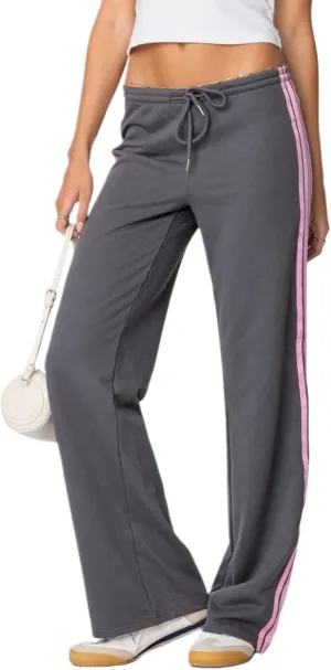 Track Pants Women Baggy Pants Drawstring Waist Striped Wide Leg Cargo Trousers Loose Parachute Y2k Sweatpants