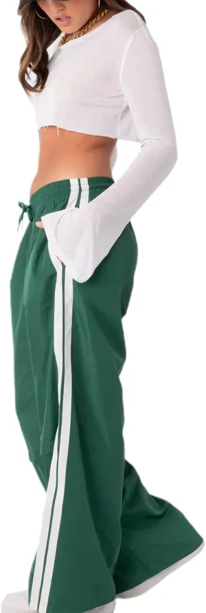 Track Pants Women Baggy Pants Drawstring Waist Striped Wide Leg Cargo Trousers Loose Parachute Y2k Sweatpants