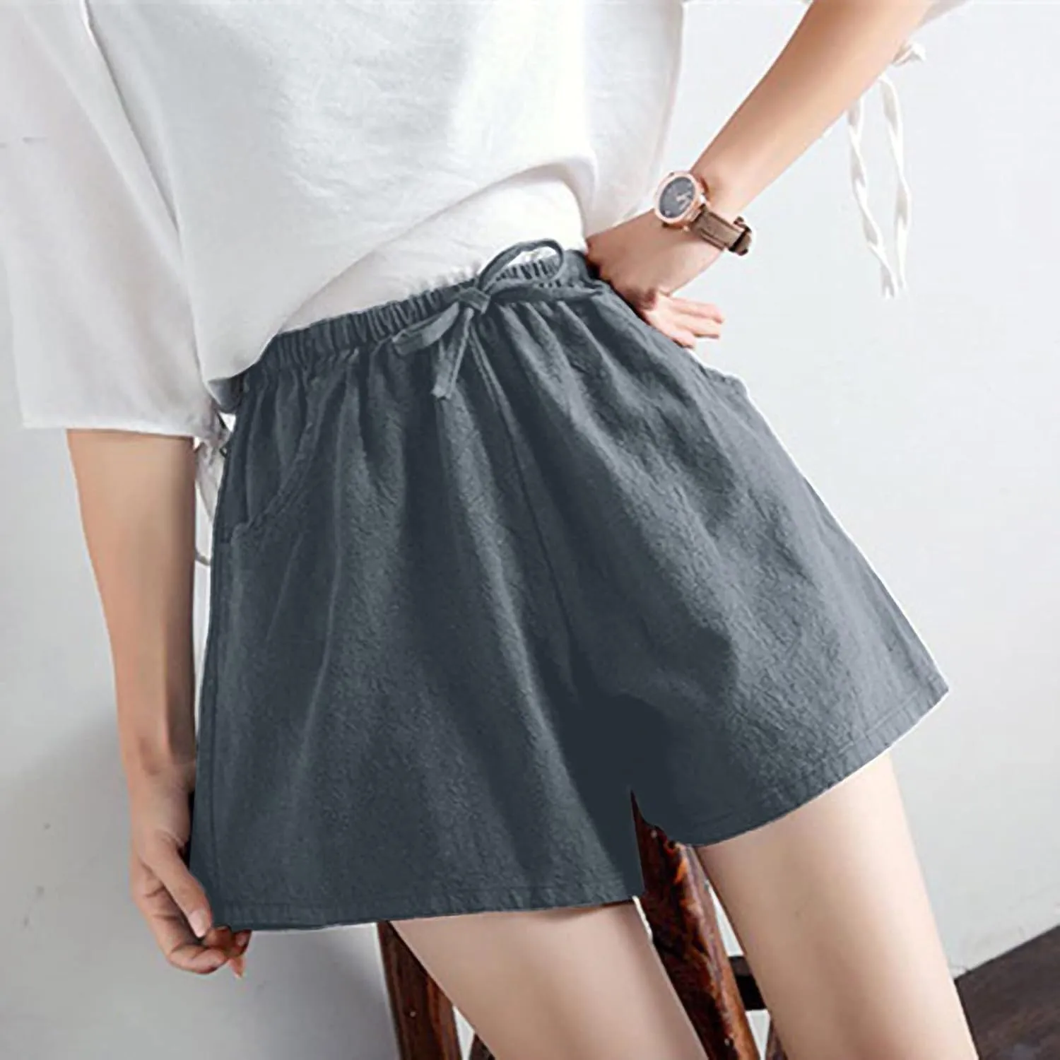 tuduoms Linen Bootcut Lounge Pants for Summer Business Casual Comfy Loose Work Trousers Women High Waist Wide Leg Yoga Pants