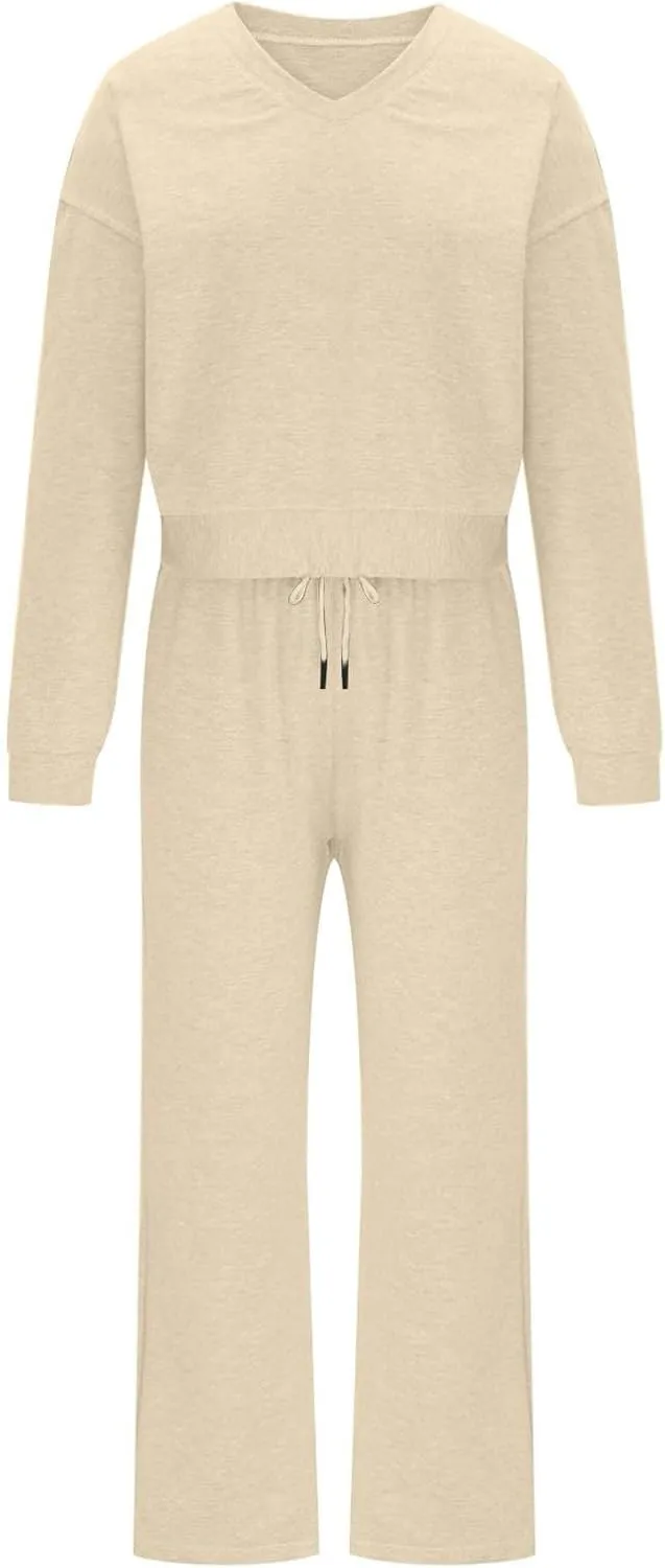 Two Piece Outfits For Women Sweatsuit Long Sleeve Sweatshirt And Wide Leg Sweatpant Lounge Set Matching Tracksuit
