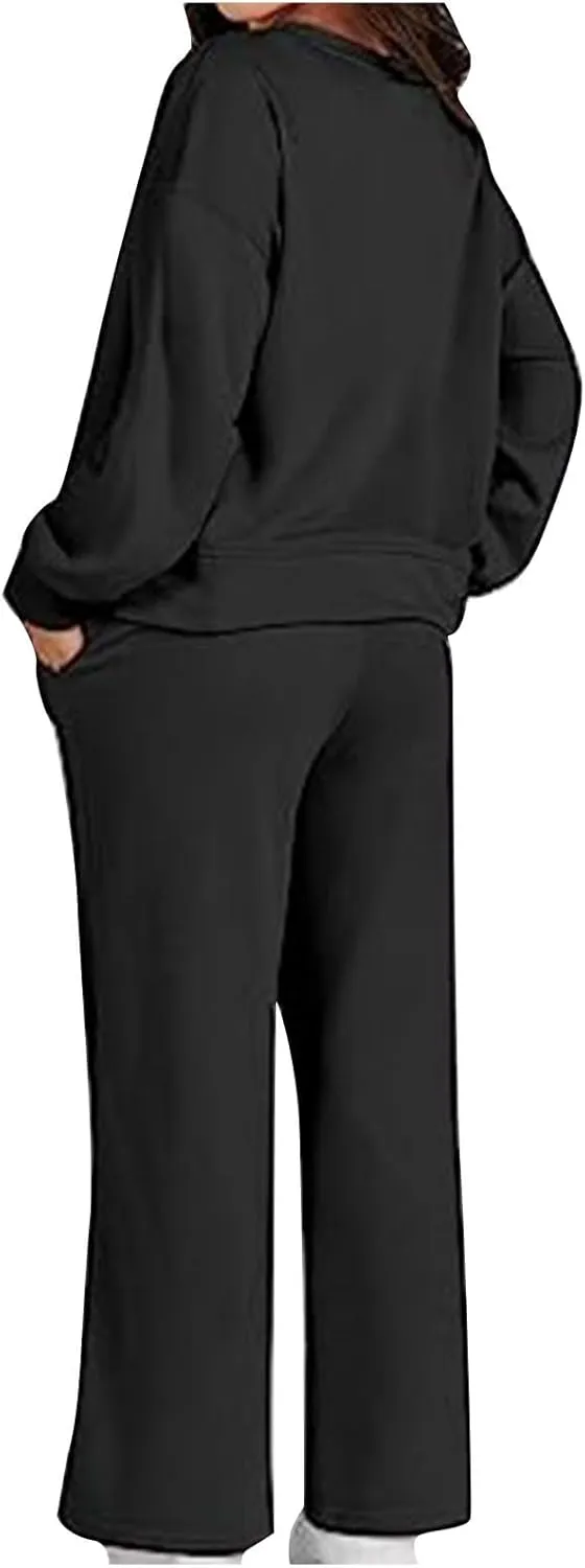 Two Piece Outfits For Women Sweatsuit Long Sleeve Sweatshirt And Wide Leg Sweatpant Lounge Set Matching Tracksuit