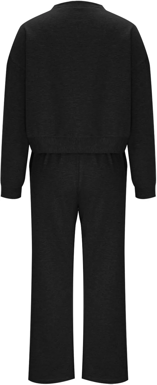 Two Piece Outfits For Women Sweatsuit Long Sleeve Sweatshirt And Wide Leg Sweatpant Lounge Set Matching Tracksuit