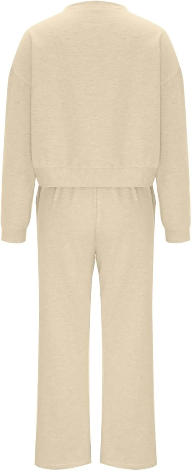 Two Piece Outfits For Women Sweatsuit Long Sleeve Sweatshirt And Wide Leg Sweatpant Lounge Set Matching Tracksuit