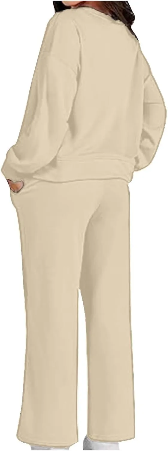 Two Piece Outfits For Women Sweatsuit Long Sleeve Sweatshirt And Wide Leg Sweatpant Lounge Set Matching Tracksuit