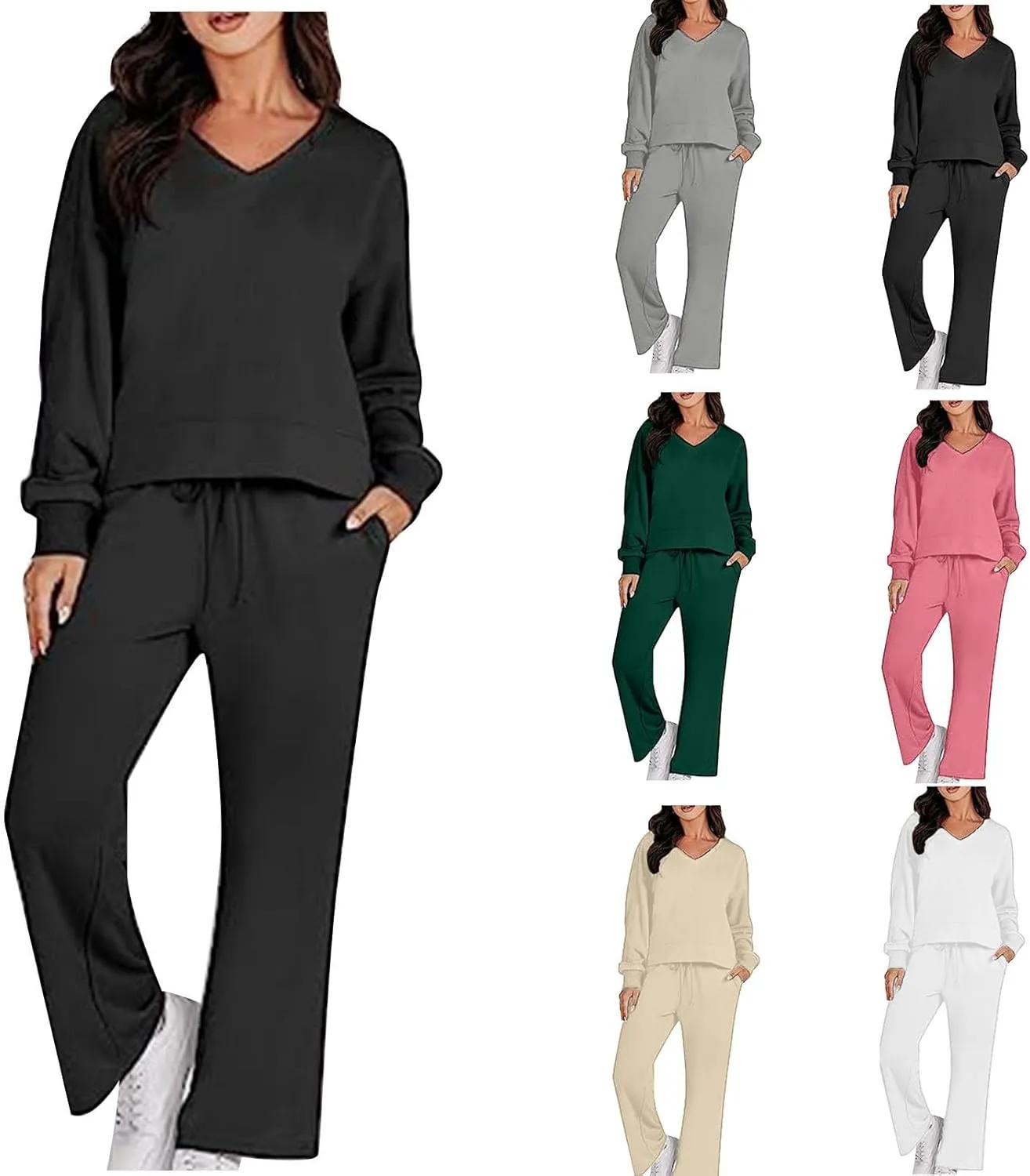Two Piece Outfits For Women Sweatsuit Long Sleeve Sweatshirt And Wide Leg Sweatpant Lounge Set Matching Tracksuit