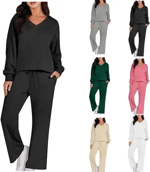 Two Piece Outfits For Women Sweatsuit Long Sleeve Sweatshirt And Wide Leg Sweatpant Lounge Set Matching Tracksuit
