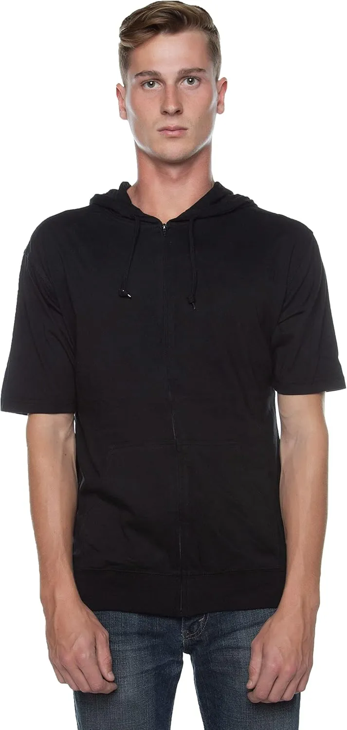 Unisex Casual Short Sleeve Zip Hoodie, Lightweight Jersey Zip Up Hoodie for Men and Women