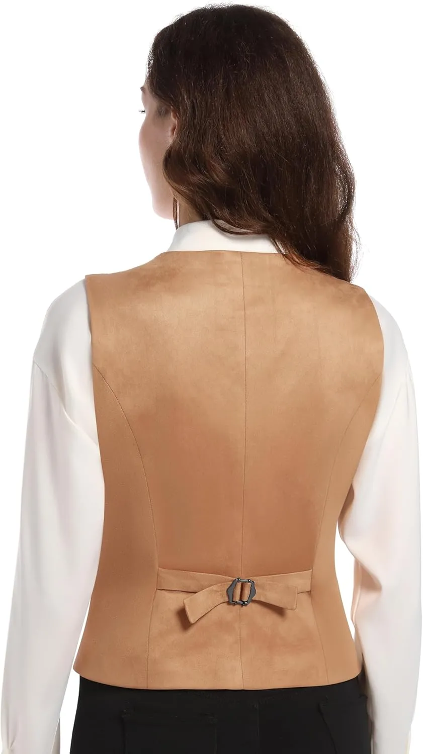 V VOCNI Women's Faux Suede Leather Suit Vest V Neck Cowgirl Vintage Western Vest Slim Fit Dress Casual Waistcoat