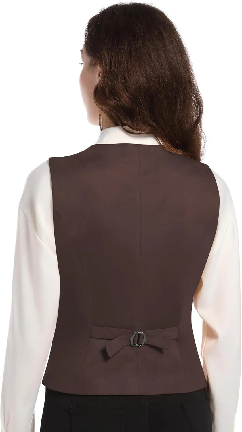 V VOCNI Women's Faux Suede Leather Suit Vest V Neck Cowgirl Vintage Western Vest Slim Fit Dress Casual Waistcoat
