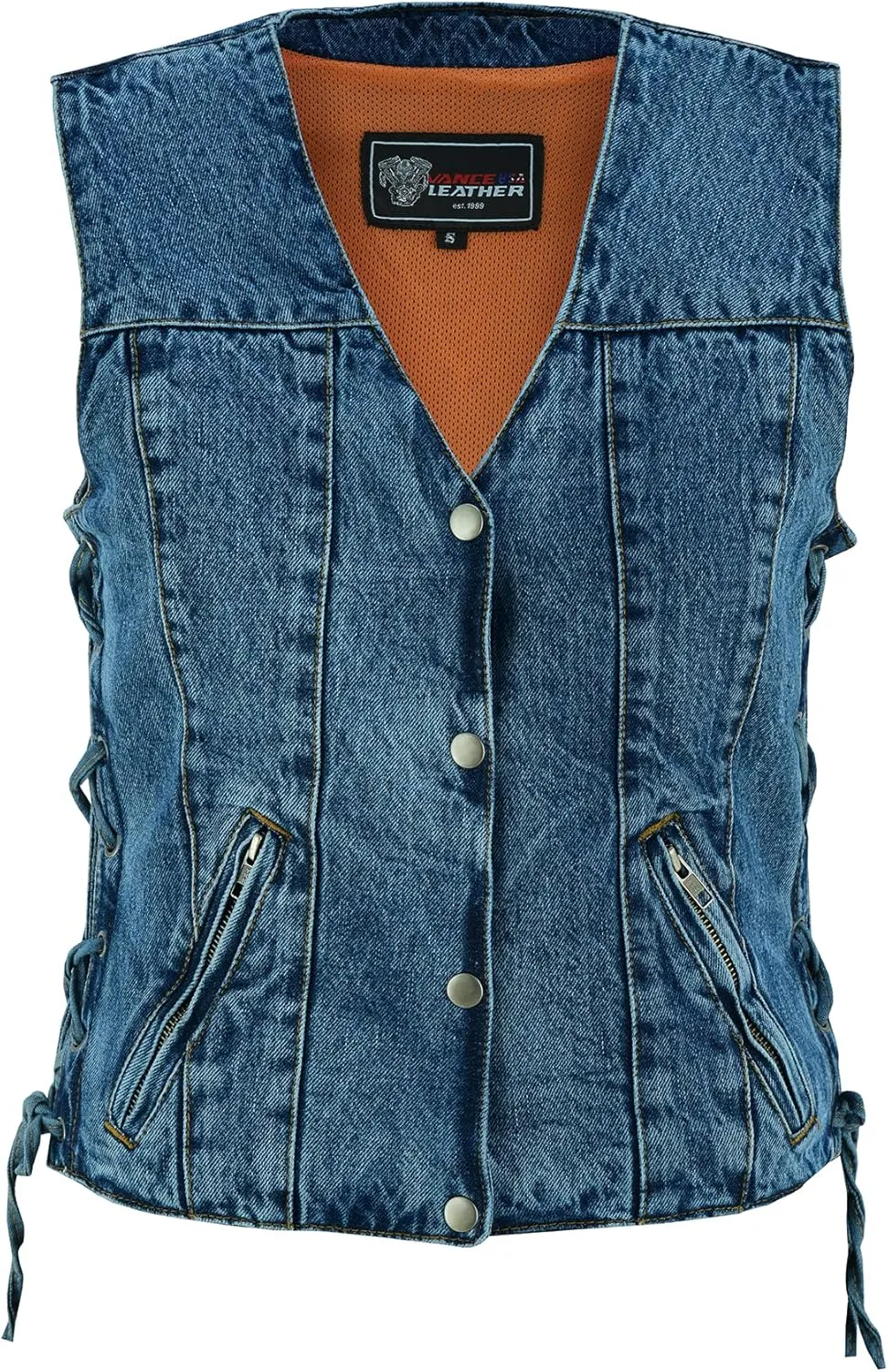 Vance Leather USA Women's Sleeveless Denim V Neck Vest With Conceal Carry Pockets