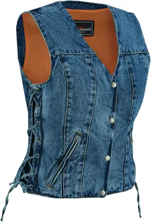 Vance Leather USA Women's Sleeveless Denim V Neck Vest With Conceal Carry Pockets