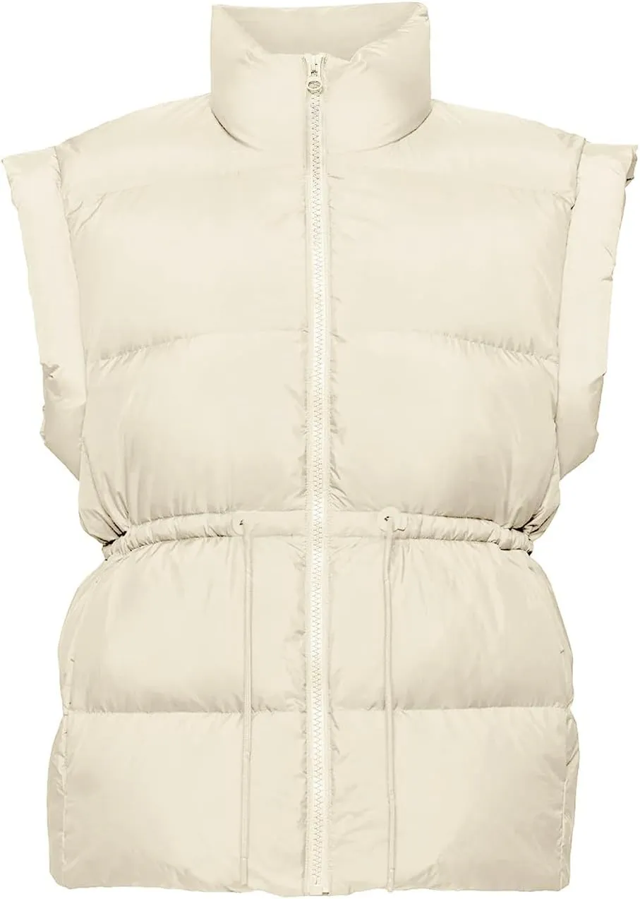 VAOYIU Womens Puffer Vest Adjustable Drawstring Waist Lightweight Quilted Zip Up Vest with Pockets