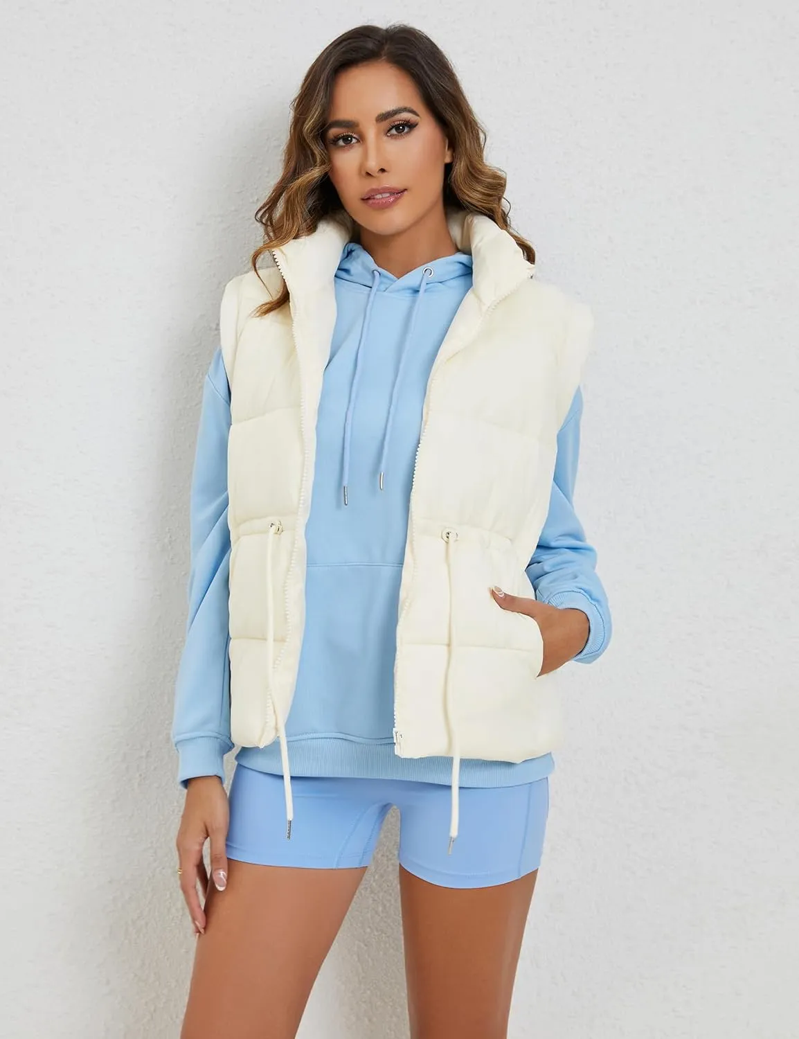 VAOYIU Womens Puffer Vest Adjustable Drawstring Waist Lightweight Quilted Zip Up Vest with Pockets