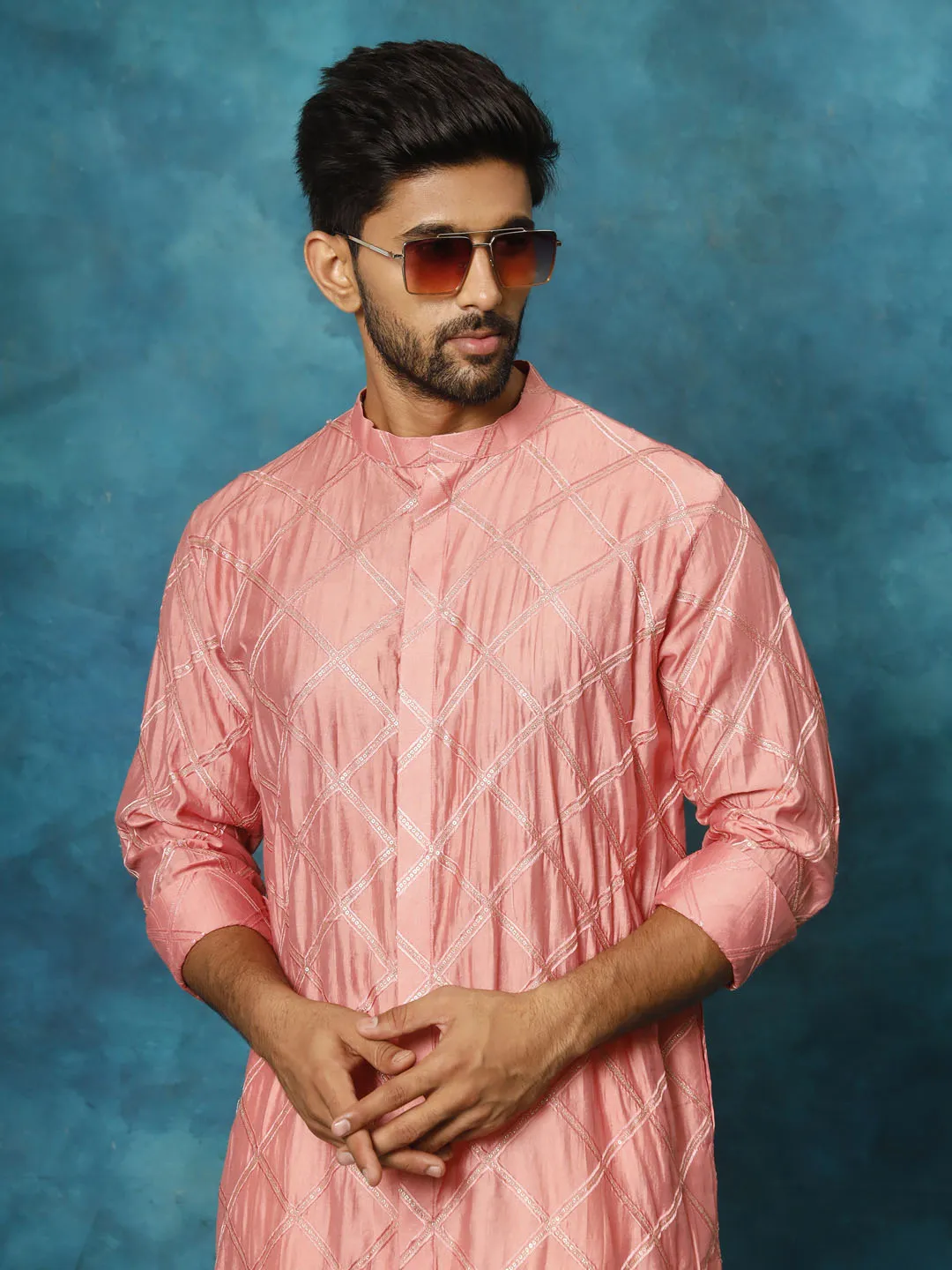 Vastramay Men's Chanderi Cotton Kurta Set