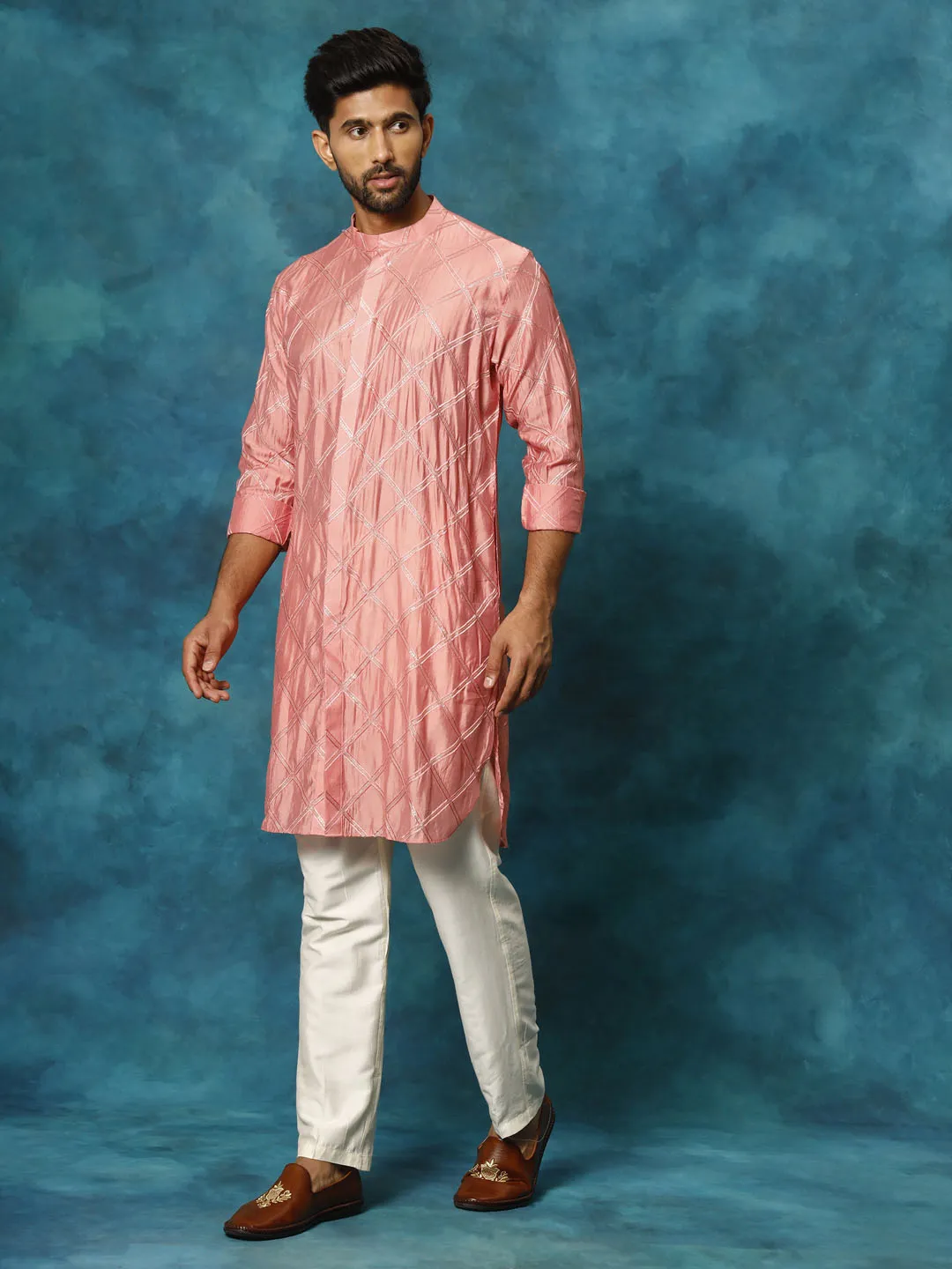 Vastramay Men's Chanderi Cotton Kurta Set